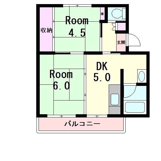 【ビレッジハウス五個荘1号棟の間取り】