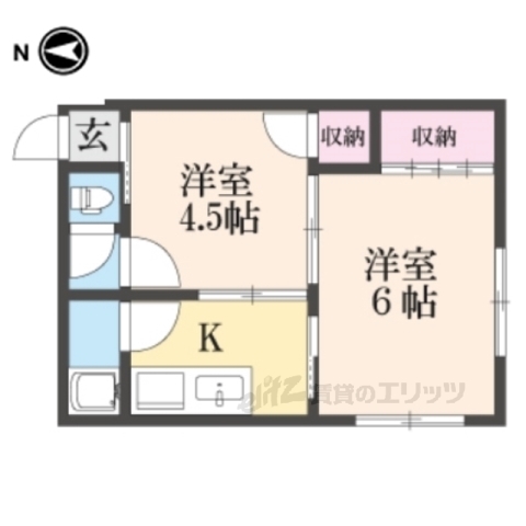 生駒市新旭ケ丘のアパートの間取り