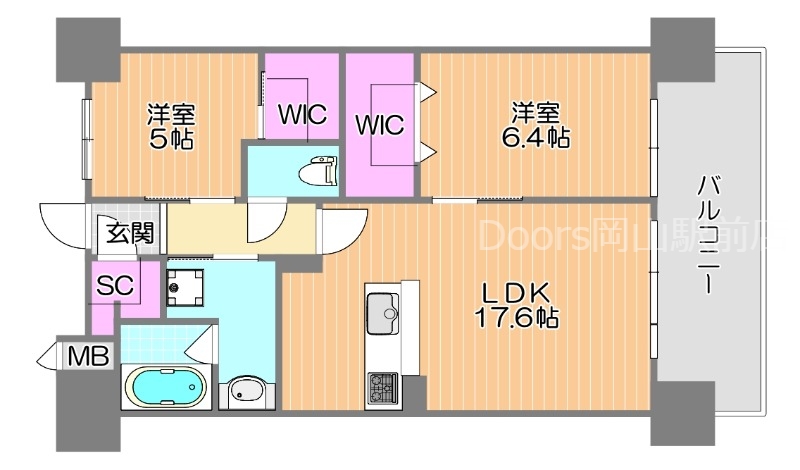 倉敷市田ノ上のマンションの間取り