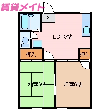 多気郡明和町大字新茶屋のアパートの間取り