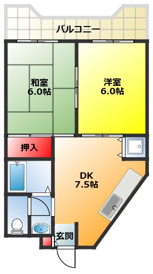 ＪＲ東海道本線 東淀川駅 徒歩7分 5階建 築41年の間取り写真