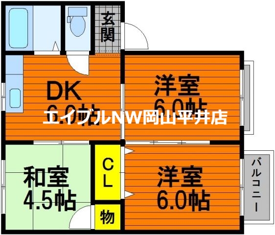 岡山市中区門田屋敷のアパートの間取り