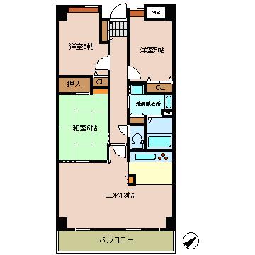 広島市安佐南区東原のマンションの間取り