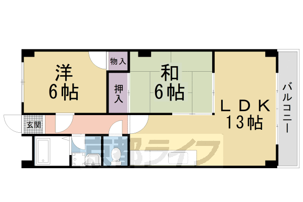 京都市伏見区深草大亀谷大山町のマンションの間取り