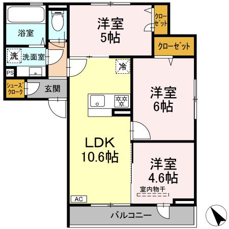 相模原市南区相武台のアパートの間取り