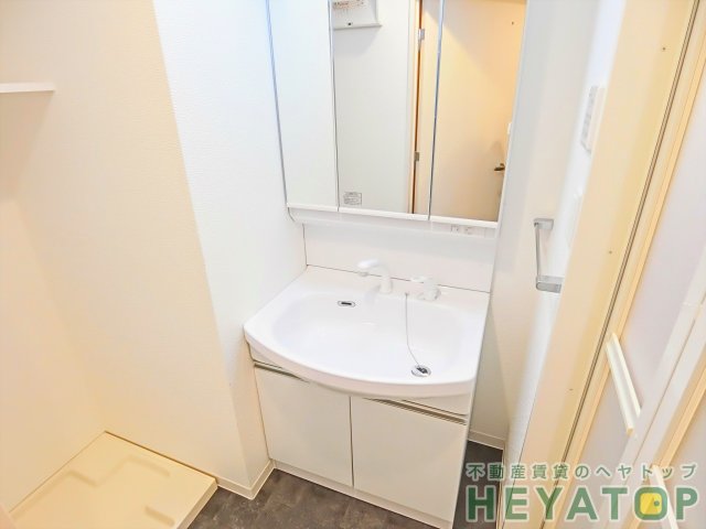 洗面設備　便利なシャワー付き洗面化粧台（同仕様写真）