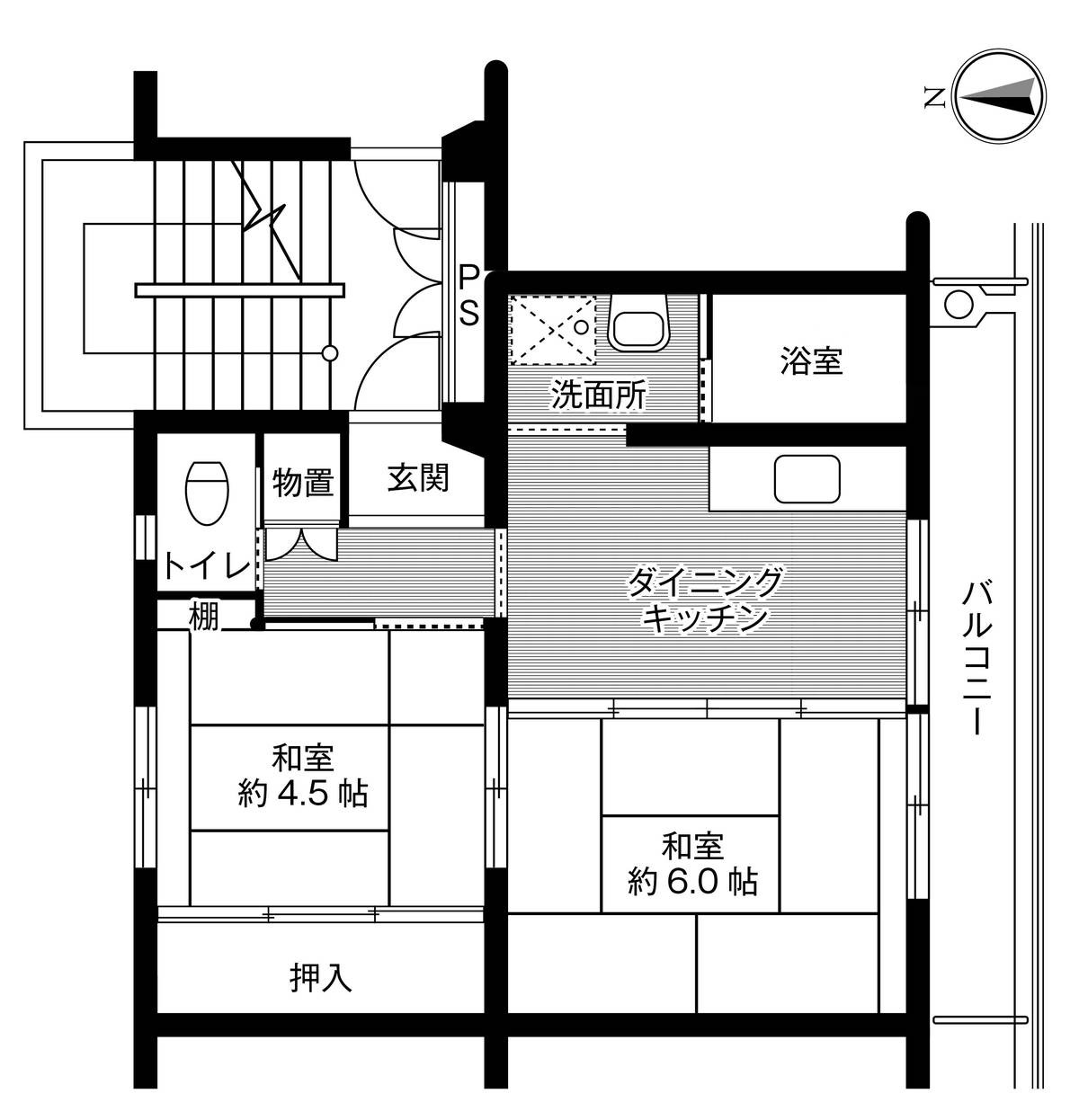 ＪＲ東北本線 花巻駅 徒歩27分 5階建 築49年の間取り写真