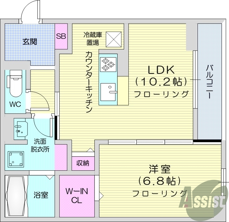 仙台市宮城野区栄のアパートの間取り