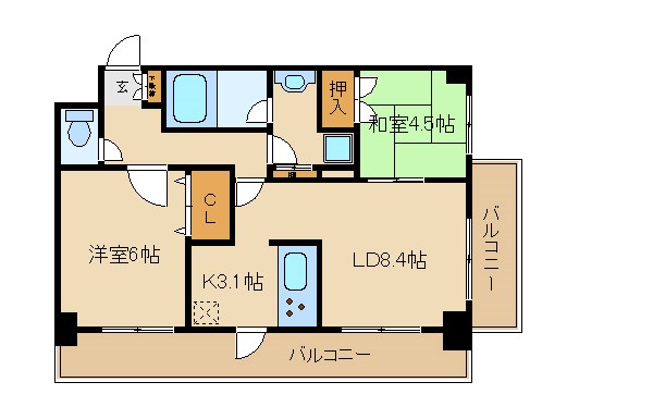 京都市北区紫竹下高才町のマンションの間取り