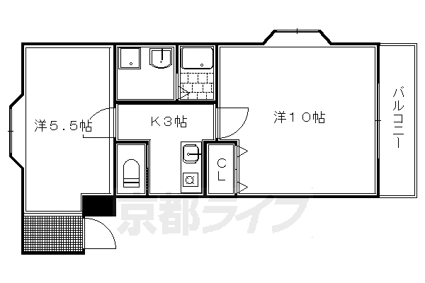 京都市左京区北白川大堂町のマンションの間取り