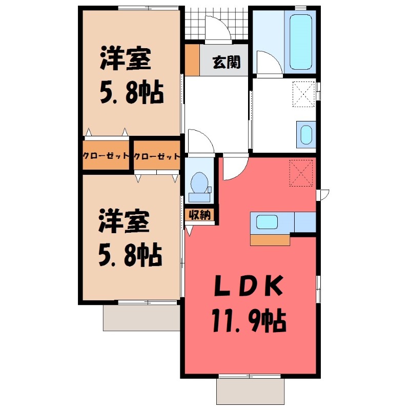 下都賀郡壬生町元町のアパートの間取り