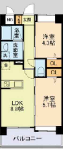 熊本市北区清水東町のマンションの間取り