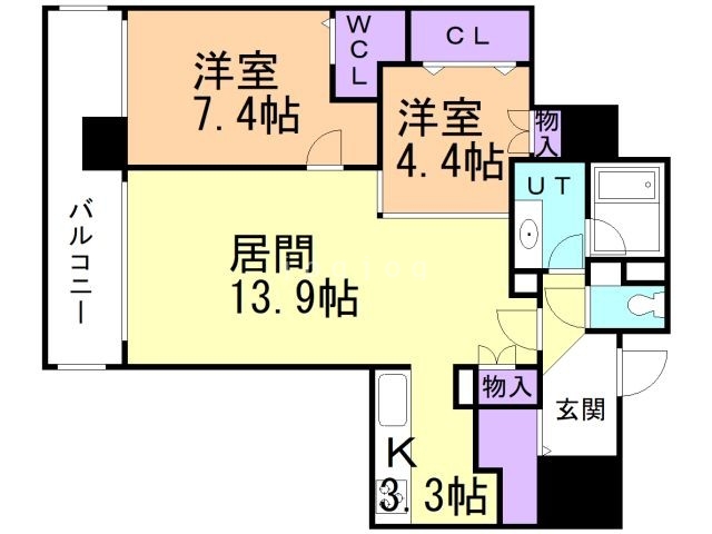 札幌市東区北七条東のマンションの間取り