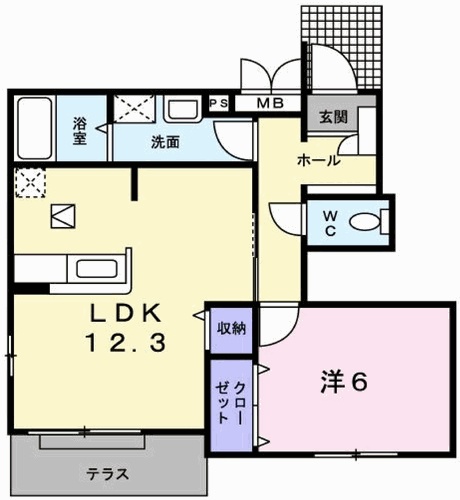 姫路市花田町小川のアパートの間取り