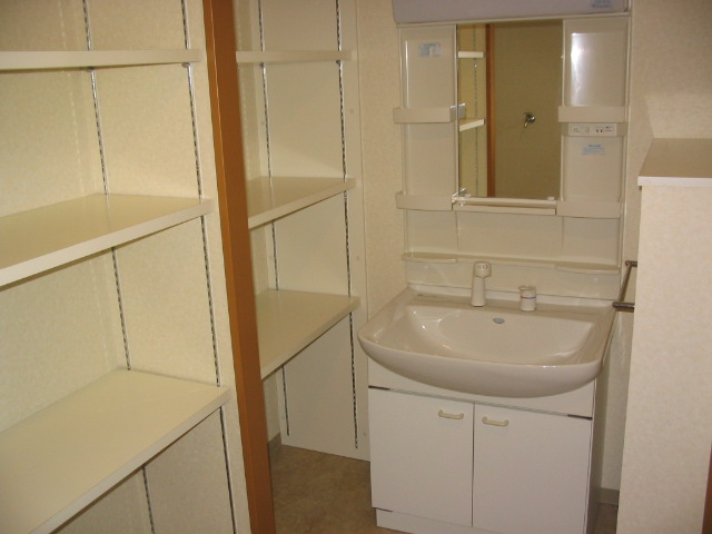 洗面設備　シャンプードレッサー付です。棚も沢山あり便利です。