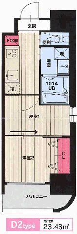 ＣＬＵＢ　ＯＲＩＥＮＴ　ＢＬＤ　Ｎｏ．１０２の間取り