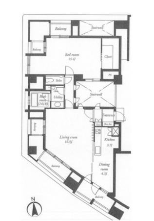 港区東新橋のマンションの間取り