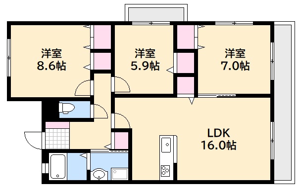 広島市西区南観音のマンションの間取り