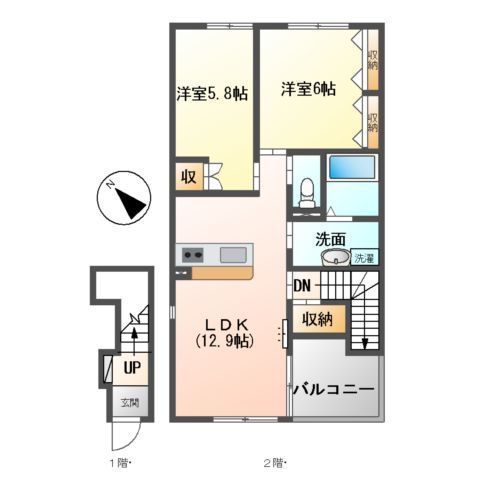 愛西市渕高町のアパートの間取り