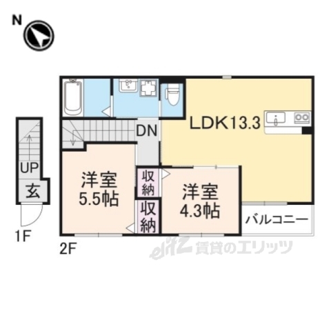 枚方市山之上北町のアパートの間取り