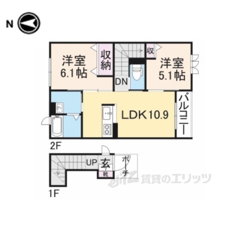 生駒市東山町のアパートの間取り