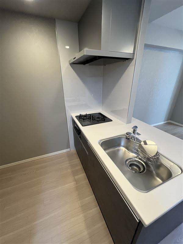 キッチン　システムキッチンにはガスコンロが完備されており、忙しい日常…