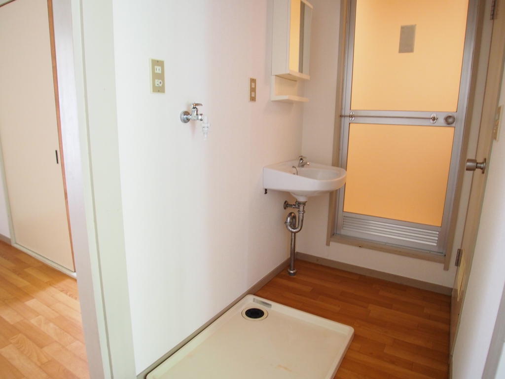 洗面設備　手前が洗濯機置き場、奥に洗面台！！