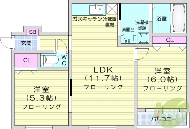 札幌市東区北十八条東のマンションの間取り