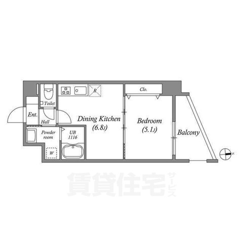 京都市右京区西京極浜ノ本町のマンションの間取り