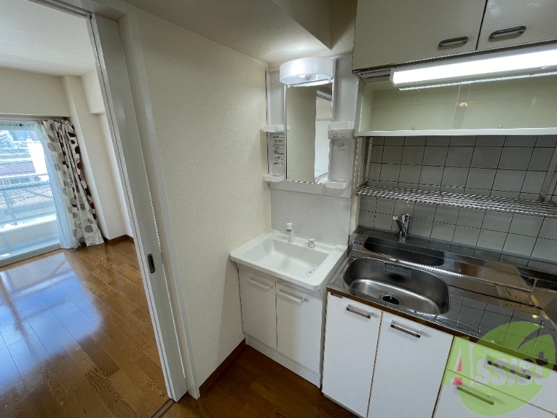 洗面設備　洗面台はとても大きいので、朝の身支度を円滑にできそうです。