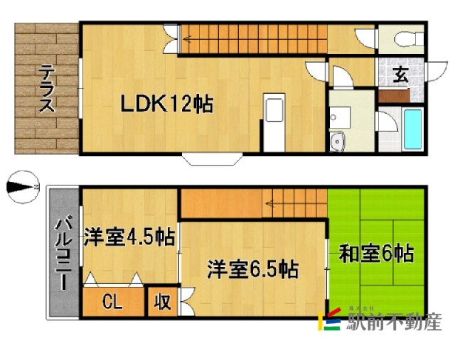 西鉄甘木線 五郎丸駅 徒歩42分 2階建 築27年の間取り写真
