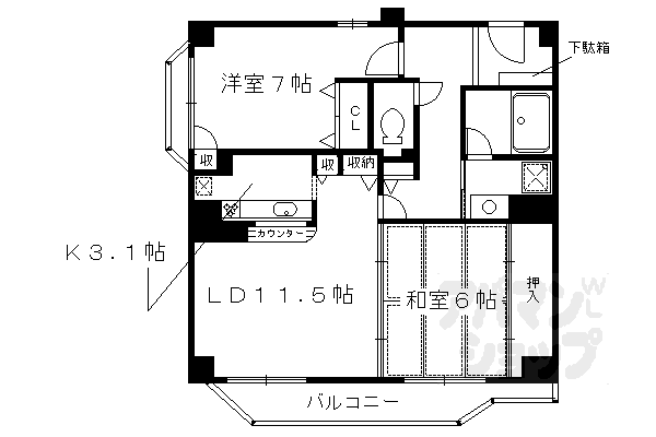 地下鉄烏丸線 北山駅 徒歩8分 6階建 築56年の間取り写真