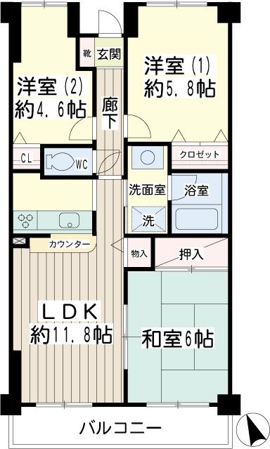 北寺尾大滝マンションの間取り