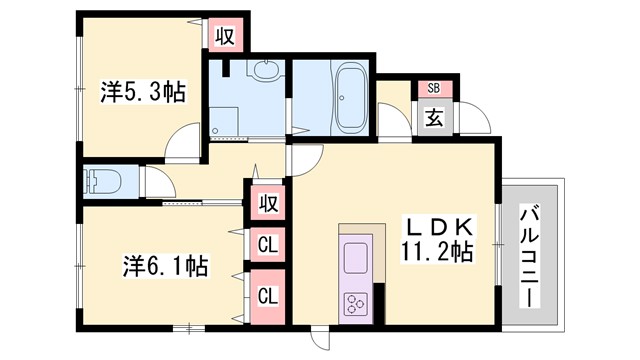 加古郡播磨町東本荘のアパートの間取り