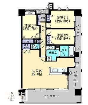 岡山市北区平野のマンションの間取り