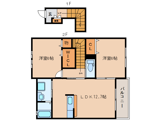 五條市釜窪町のアパートの間取り