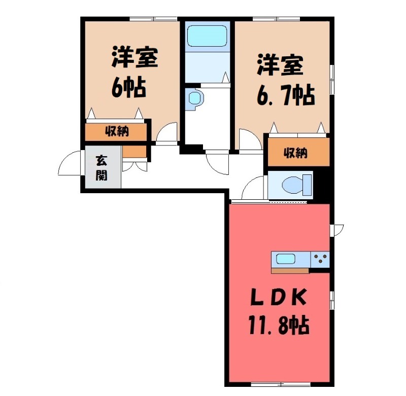 伊勢崎市安堀町のマンションの間取り