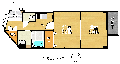 東大阪市森河内西のマンションの間取り