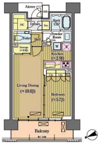 新宿区荒木町のマンションの間取り