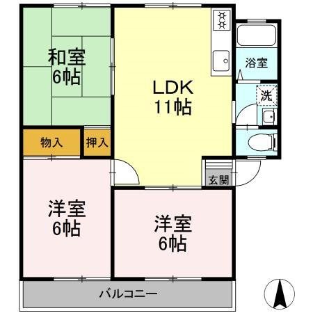 相模原市中央区宮下本町のアパートの間取り