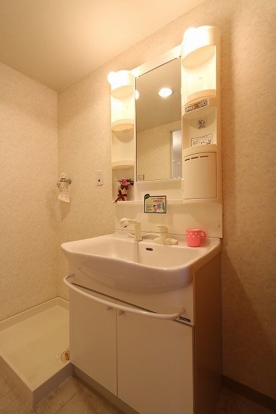 洗面設備　蛇口がシャワーのようになっていて、髪が洗える洗面台