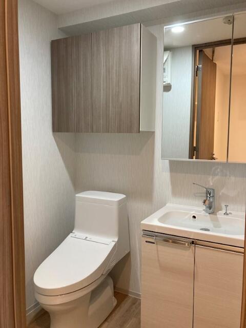 洗面設備　独立洗面台、小物を置くことができて便利です