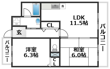 阪急京都線 上新庄駅 徒歩2分 6階建 築33年の間取り写真