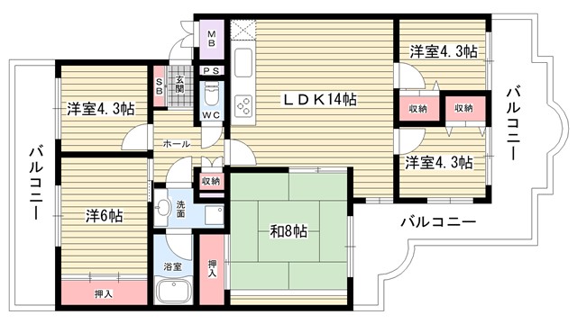 北大阪急行 緑地公園駅 徒歩14分 7階建 築42年の間取り写真