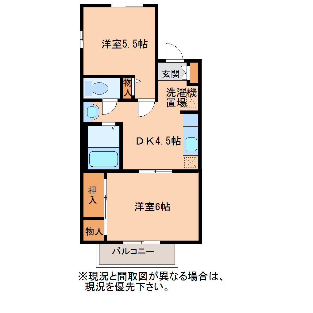 郡山市新屋敷のアパートの間取り