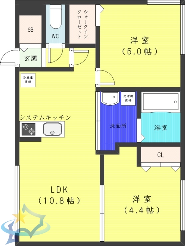 【札幌市白石区菊水七条のマンションの間取り】