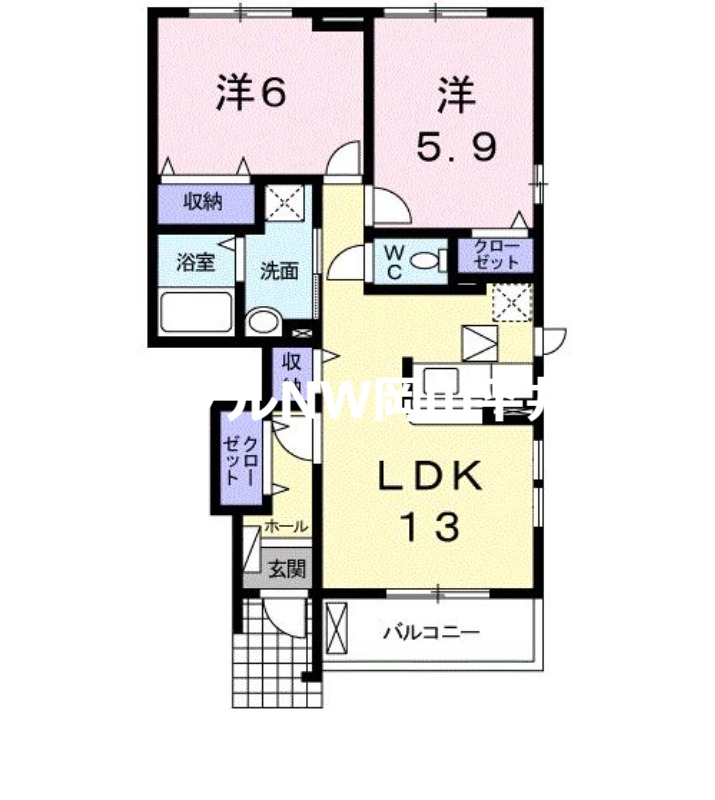 玉野市槌ケ原のアパートの間取り