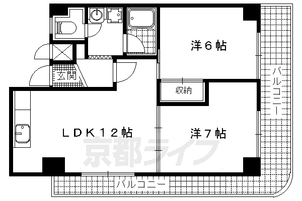 京都市山科区竹鼻地蔵寺南町のマンションの間取り