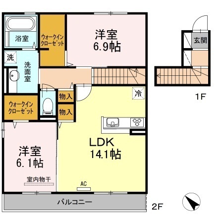 倉敷市西阿知町のアパートの間取り