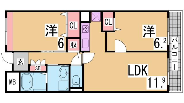 【神戸市北区谷上南町のマンションの間取り】